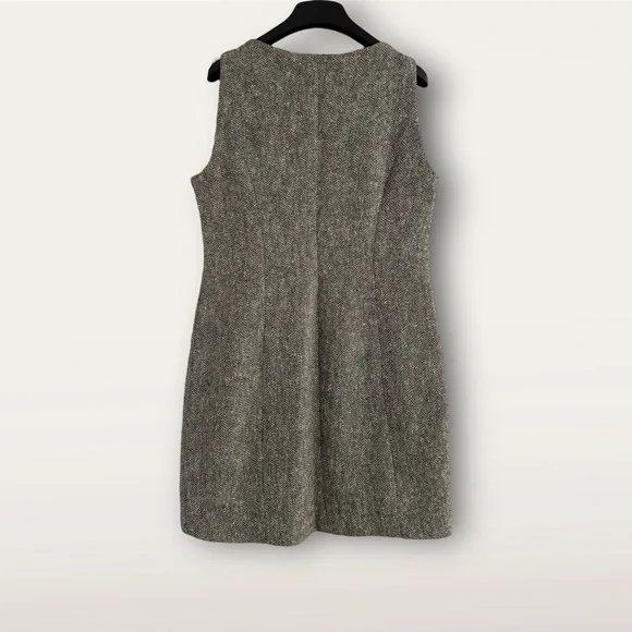 🛍️SALE🛍️ Custom-Tailored Black and Gray Wool Tweed Shift Sleeveless Dress - Picture 3 of 7